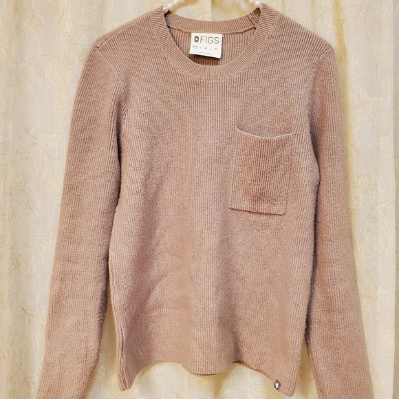 Figs Sweaters Figs Loungewear Latte Ribbed Knit Pocket Sweater